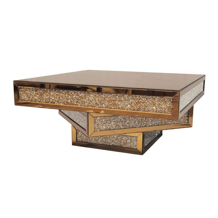 Modern Glam Mirrored Glass Coffee Table with Glitter Accents | Homary