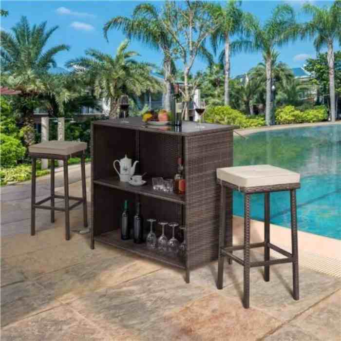 3-Piece Rattan Patio Bar Set - Affordable Modern Design Furniture and ... Outdoor bar furniture set with countertop