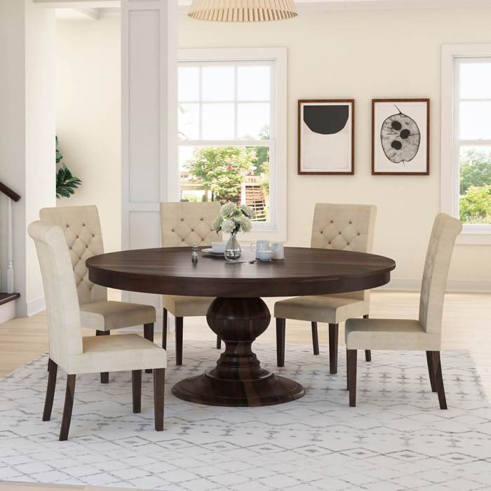 Clanton Rustic Solid Wood Pedestal Round Dining Table Round wood pedestal dining table furniture set