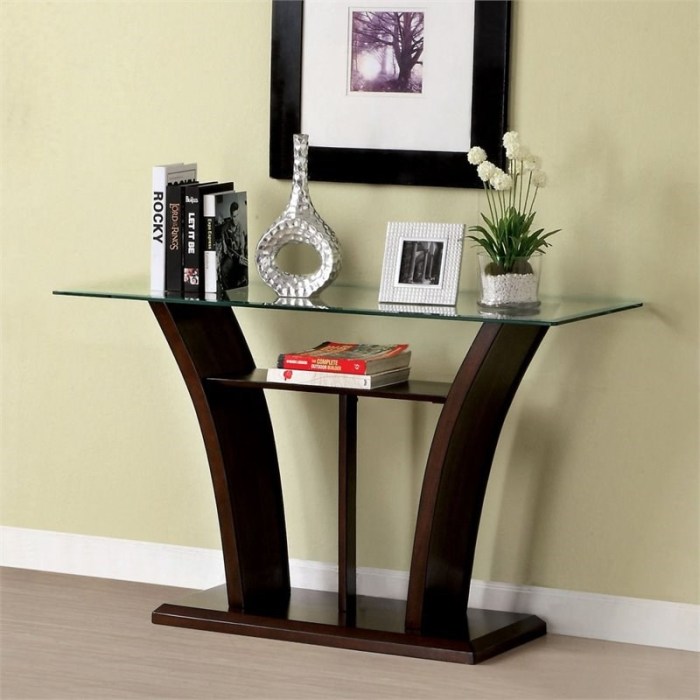 Furniture of America Lantler Contemporary Glass Top Console Table in ... Glass top console and two stools furniture