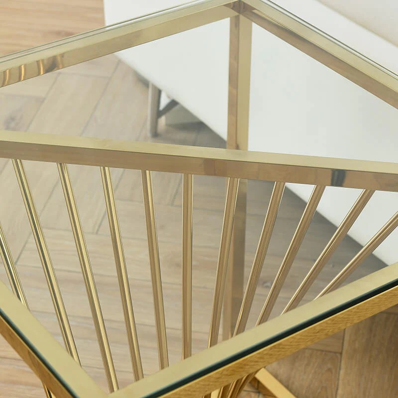 Glass End Table | Gold Side Table-400003 – Get Set Style Furniture Glass and gold metal end table furniture set