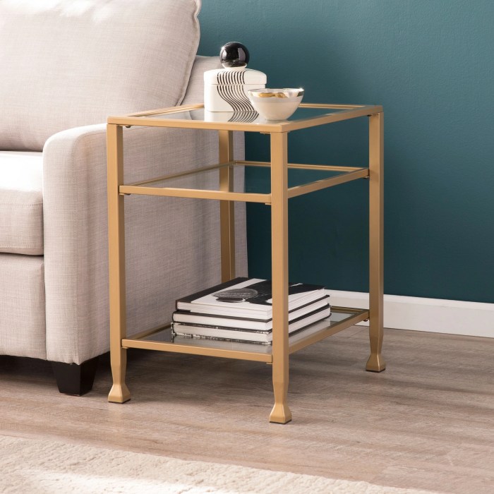 Owen Round Gold Metal End Table with Clear Glass Top | Modern Side Table Glass and gold metal end table furniture set