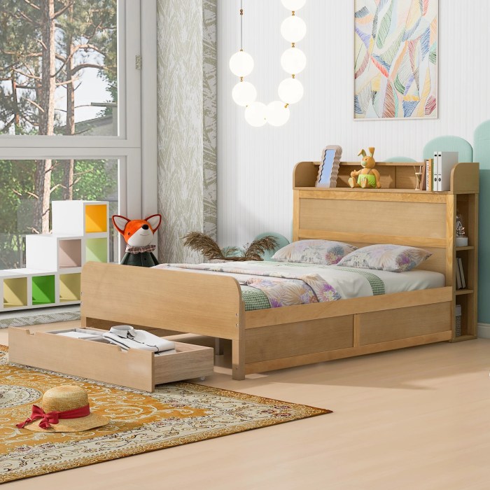 Fulvari Full Size Wood Platform Bed Frame With Storage Headboard ... Storage footboard bed frame furniture