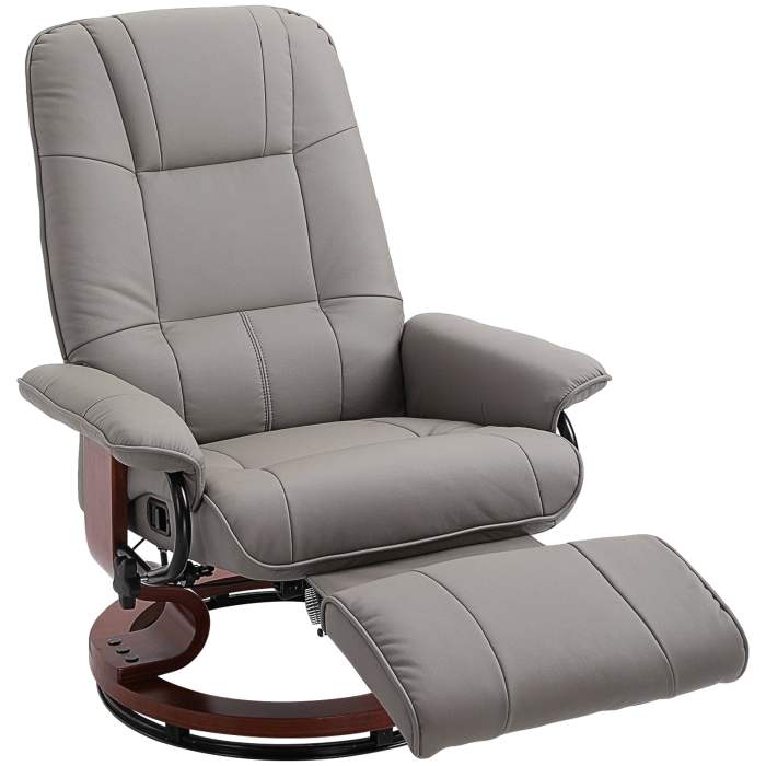 HomCom Faux Leather Adjustable Manual Swivel Base Recliner Chair with ... Leather swivel recliner chair furniture